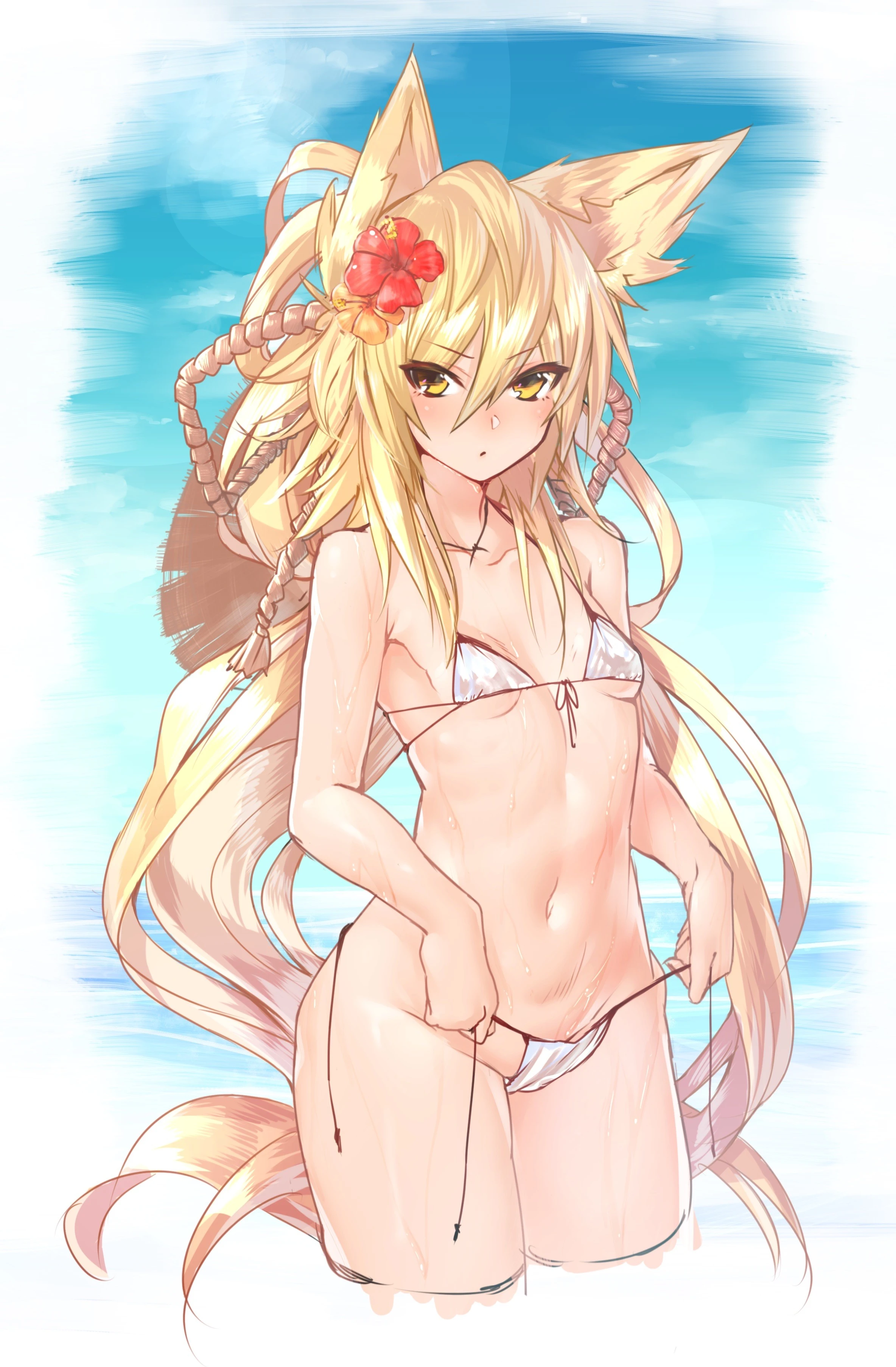 Anime Girl with Animal Ears in Bikini