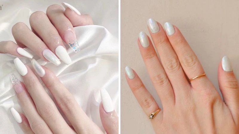 Mẫu nail cô dâu màu trắng tinh khôi