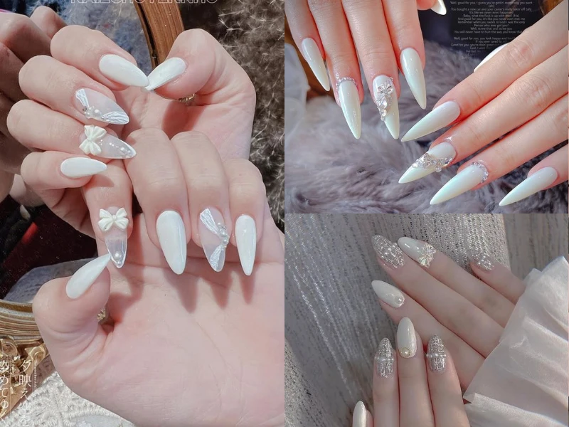 Mẫu nail cô dâu trắng đơn giản