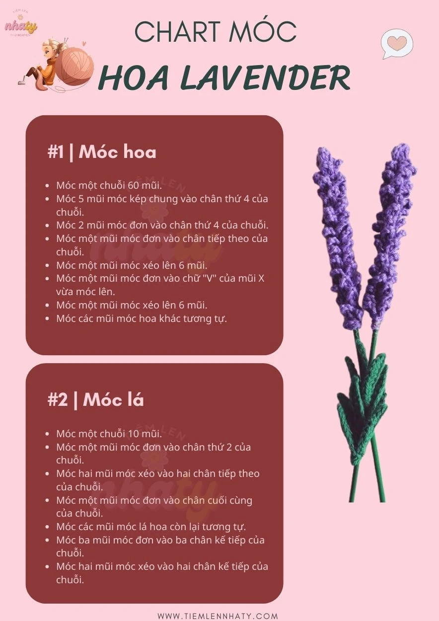 Mẫu chart móc hoa lavender đơn giản