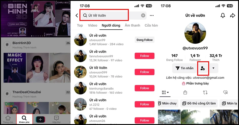 Tìm kiếm tài khoản trên TikTok
