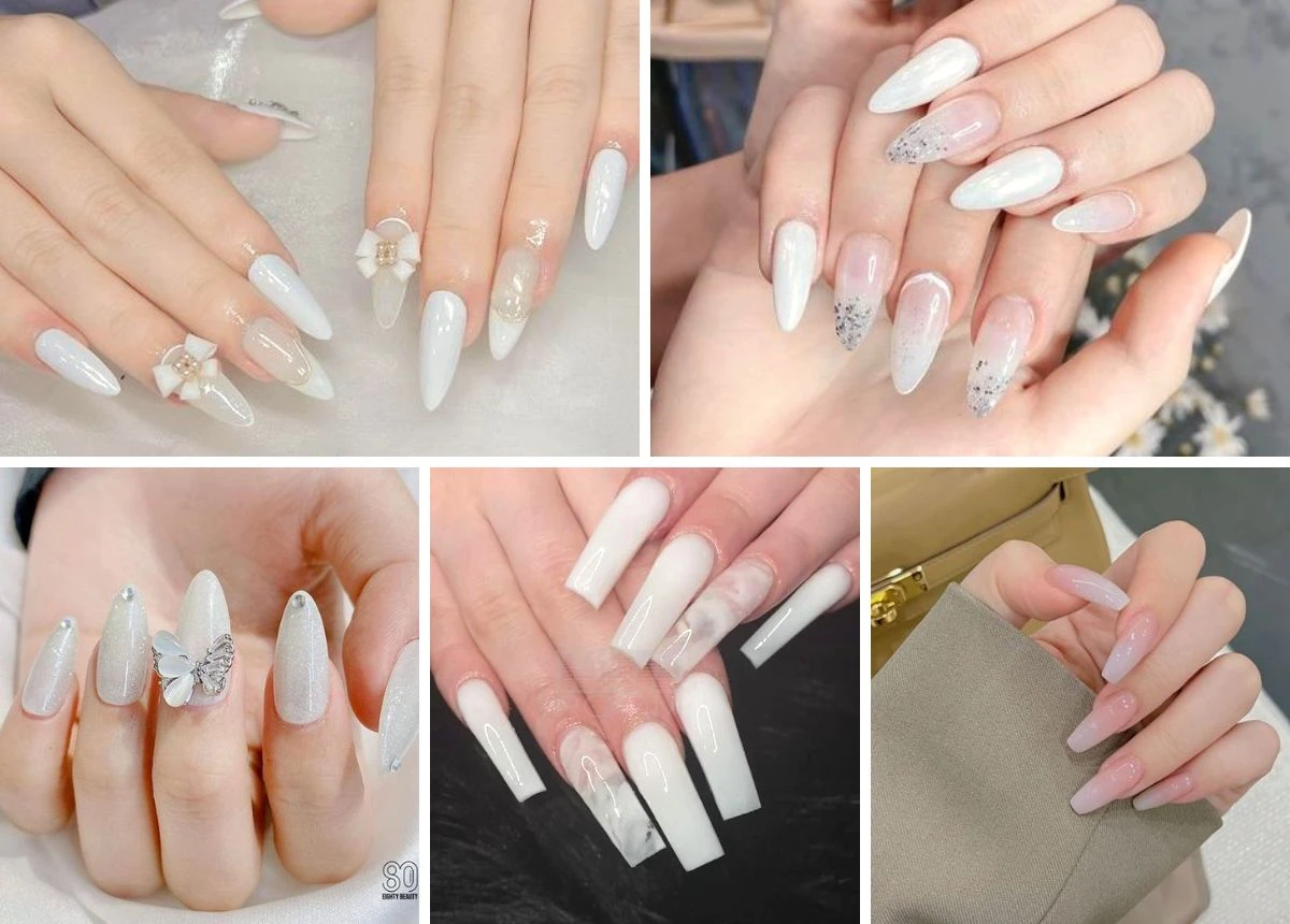 Nail đính đá trắng gạo