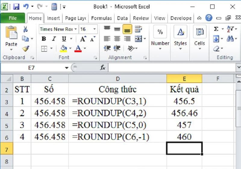 Hàm ROUNDUP trong Excel