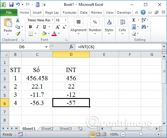 Hàm INT trong Excel