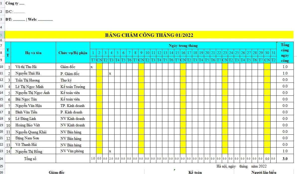 Tạo danh sách nhân viên trong Excel