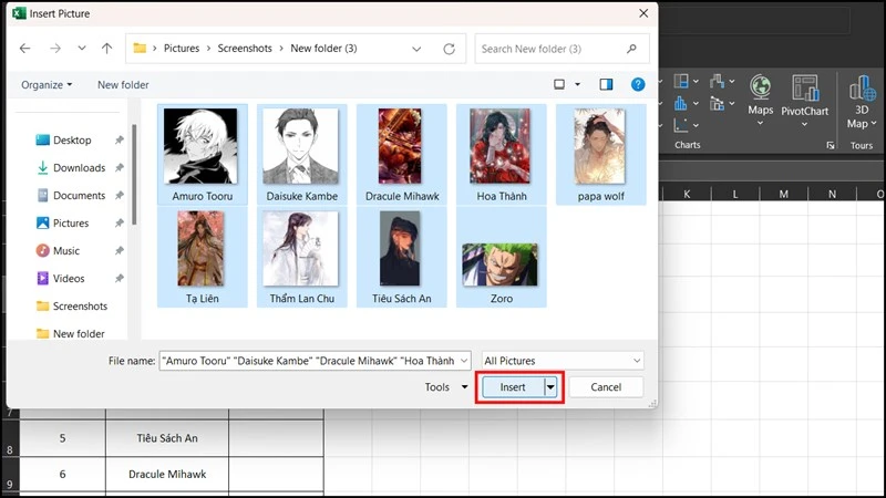 Chèn ảnh hàng loạt vào Excel