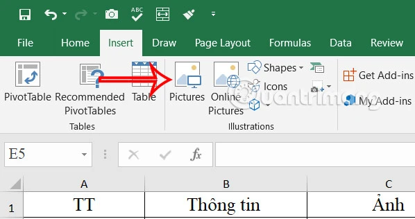 Định dạng ảnh trong Excel