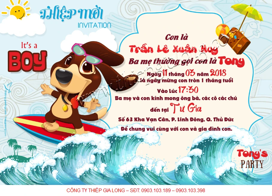Mẫu Thiệp Mời Đầy Tháng