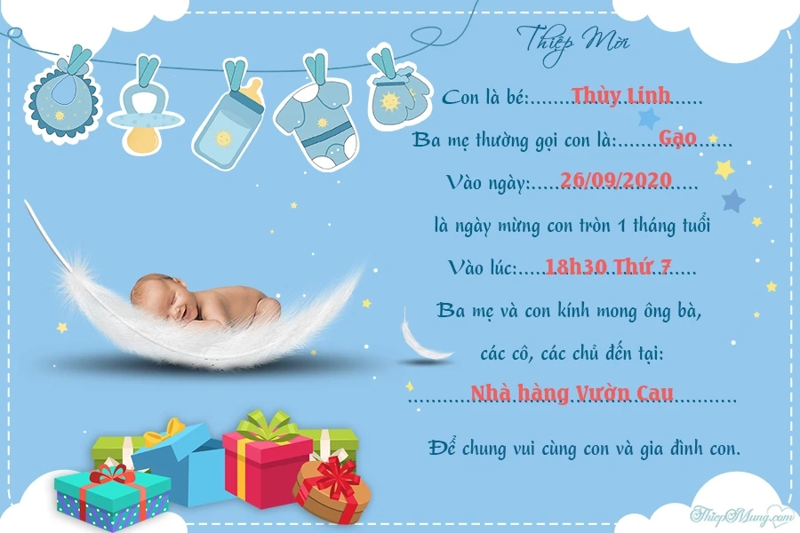 Thiệp Mời Đầy Tháng Bé Trai