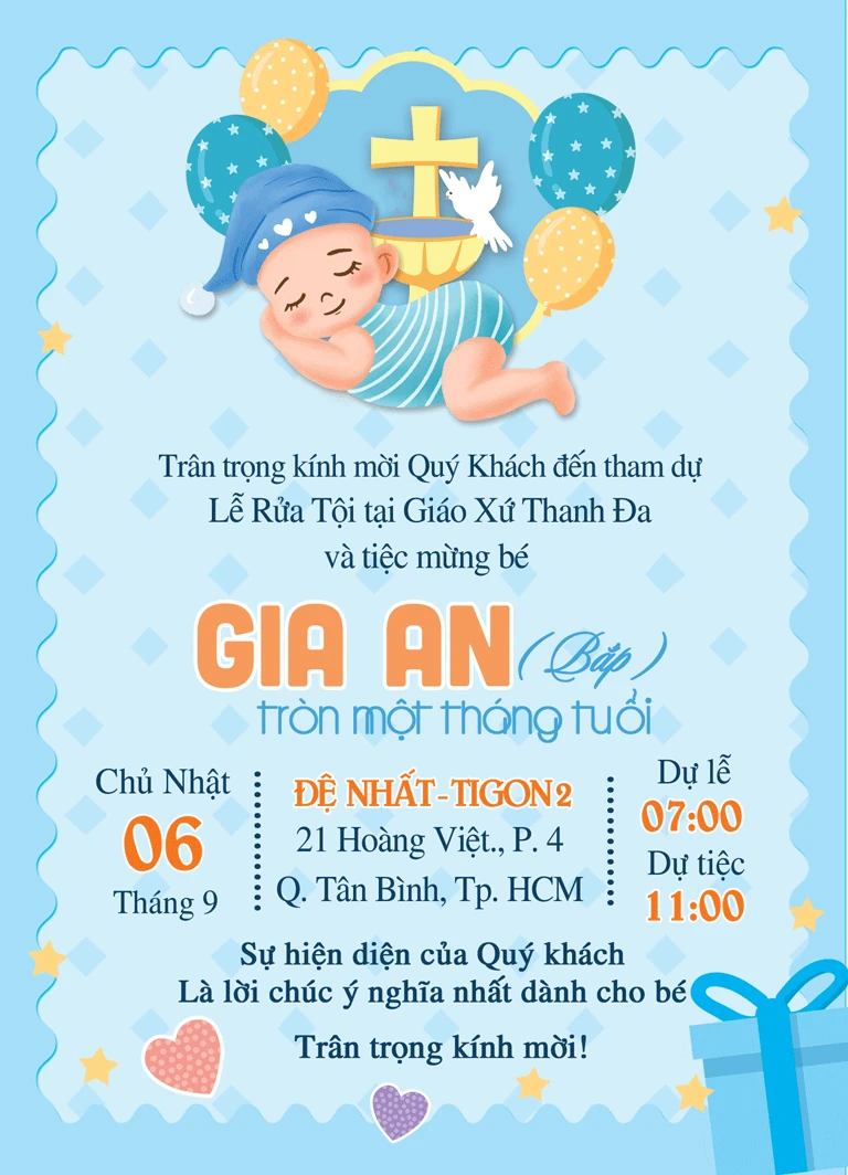 Thiệp Mời Đầy Tháng Ấn Tượng
