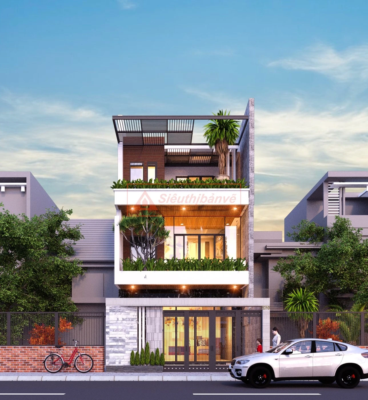 Mẫu Nhà Tân Cổ Điển Mặt Tiền 7m