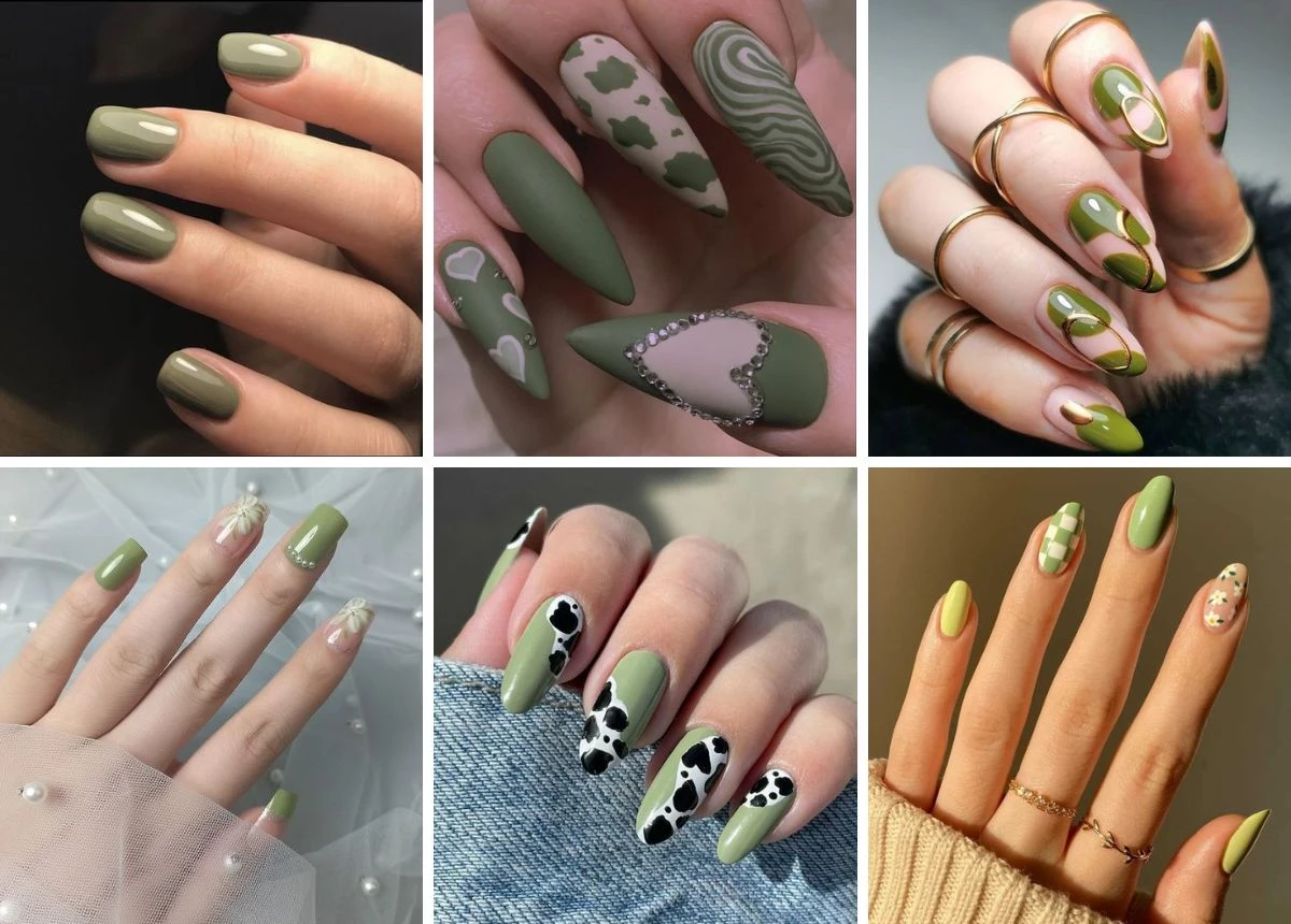 Phong cách vintage với nail xanh rêu