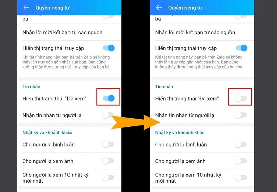 Tắt hiển thị đã xem trên Zalo