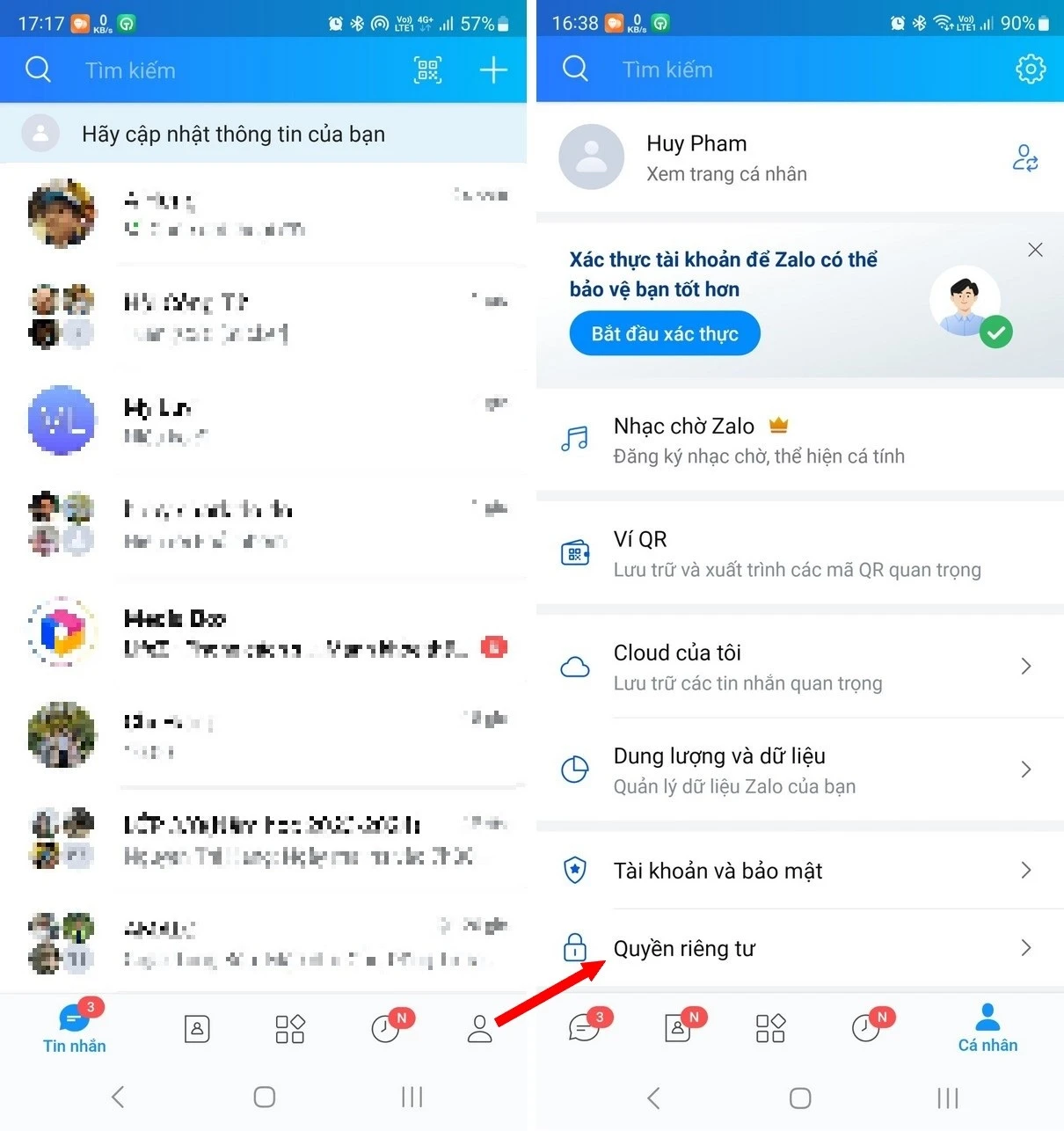 Giới hạn quyền riêng tư khi sử dụng Zalo