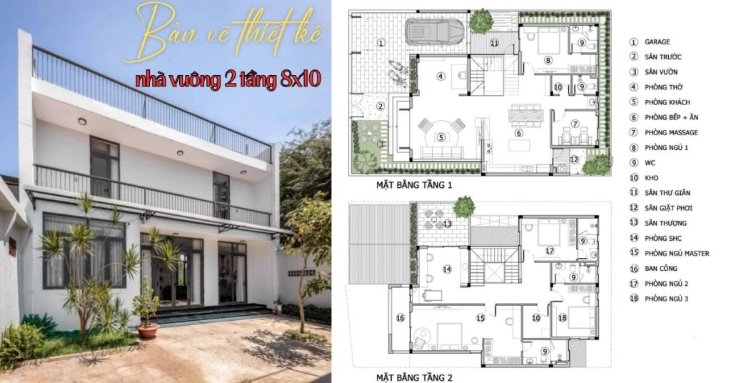 Mẫu nhà 2 tầng 8x10m hiện đại