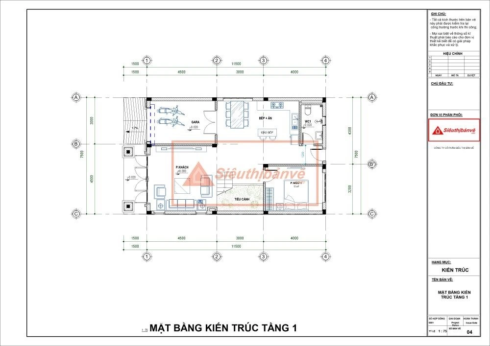 Bản vẽ mặt bằng tầng 1