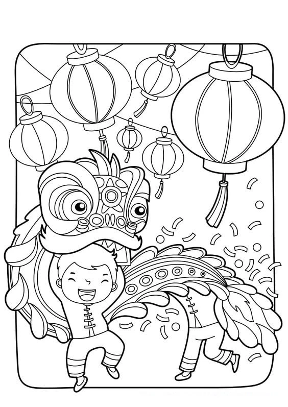 Tranh tô màu múa lân đẹp
