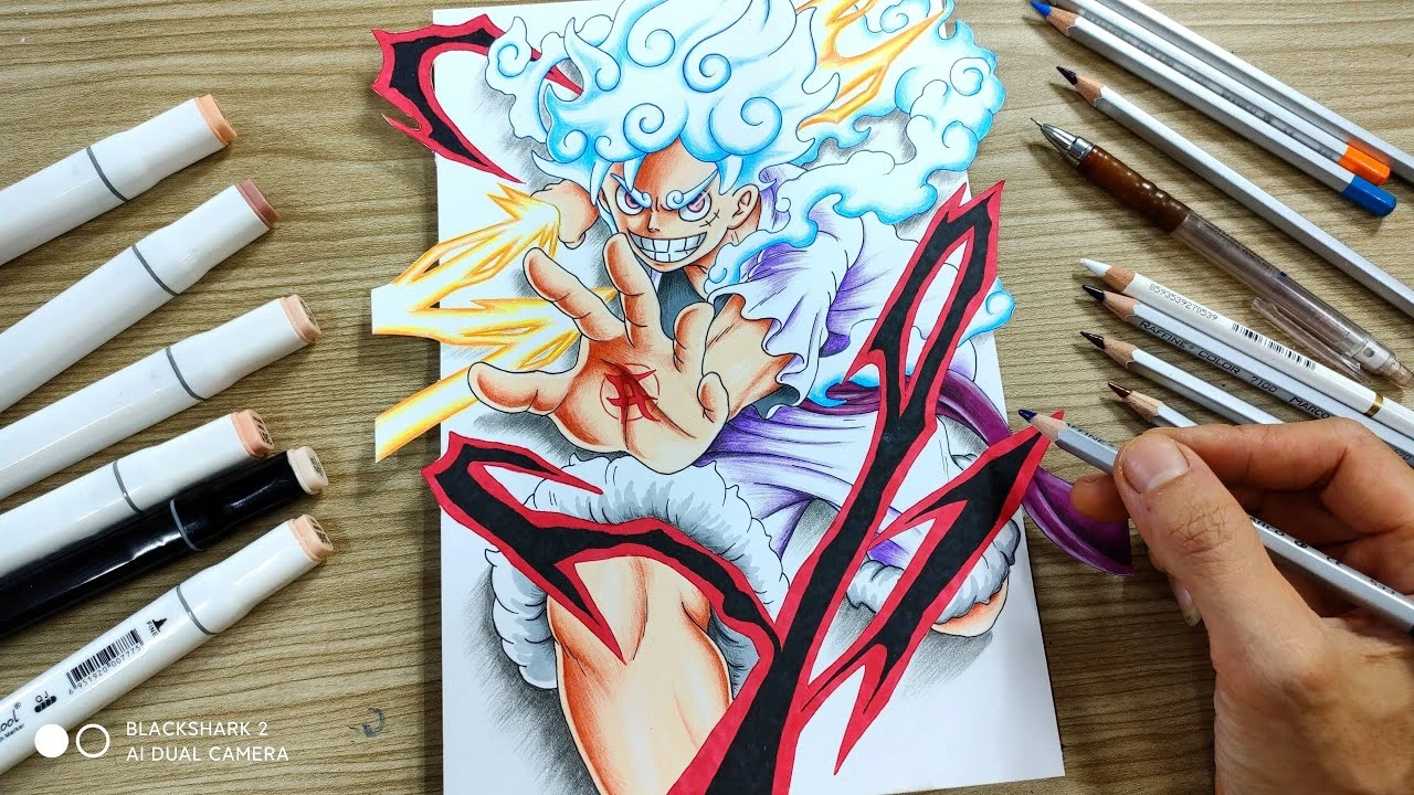 Luffy Gear 5 với hiệu ứng màu sắc mạnh mẽ