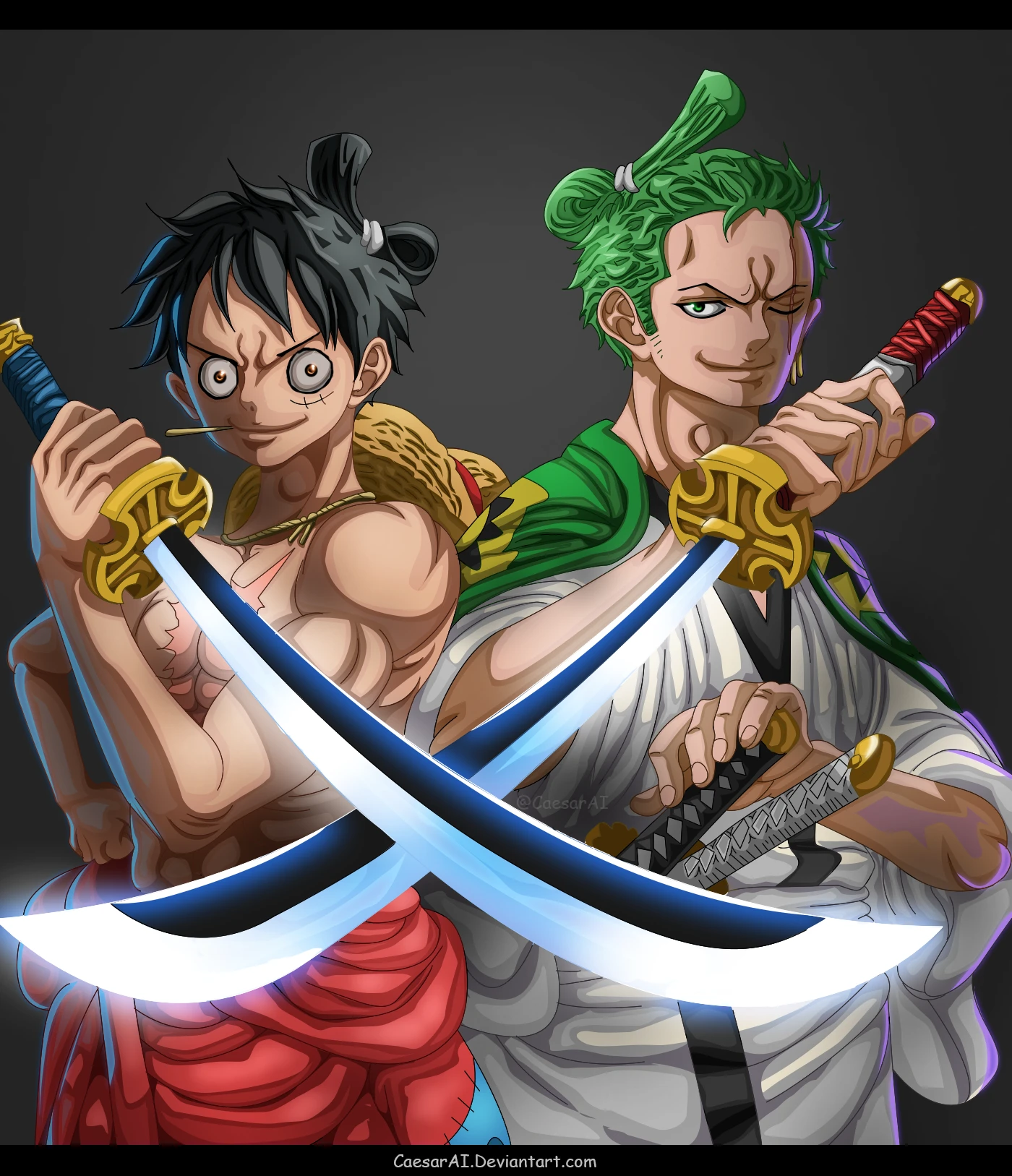 Hình ảnh Luffy và Zoro cam kiếm
