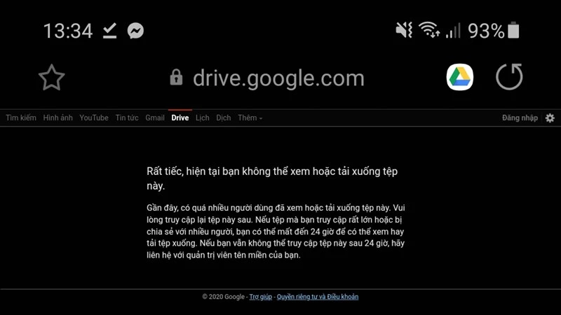 Thông báo giới hạn tải tệp