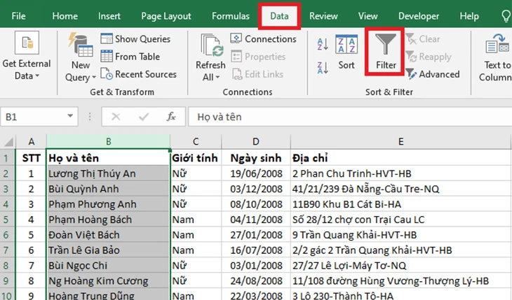 Chức năng Filter trong Excel