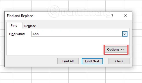 Tìm kiếm trong bảng tính Excel