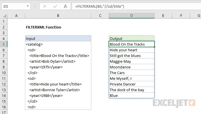 Hàm trích xuất dữ liệu từ XML trong Excel