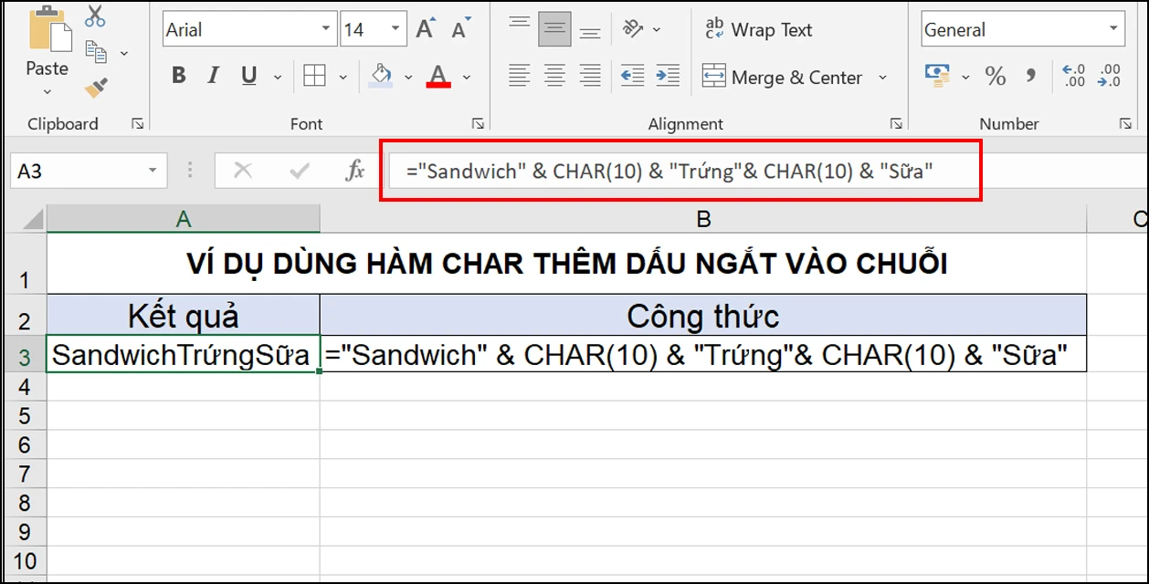 Hàm CHAR trong Excel