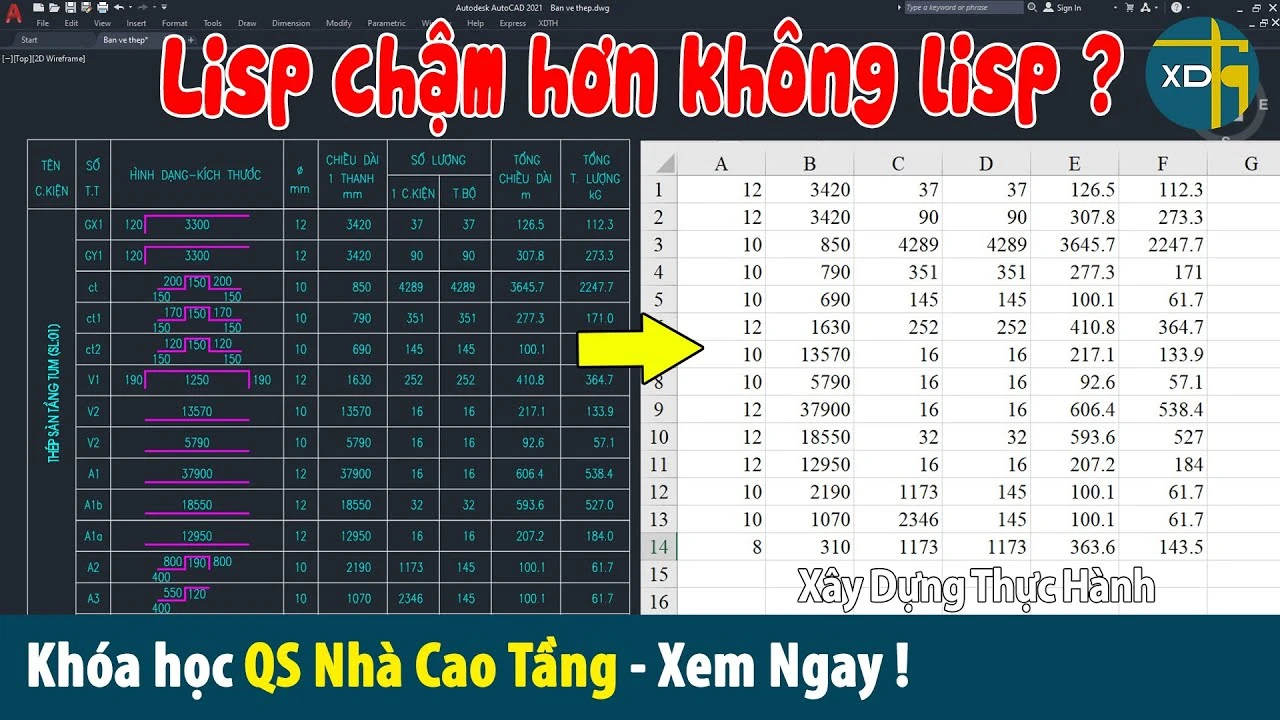 Kiểm tra kết quả xuất từ CAD sang Excel