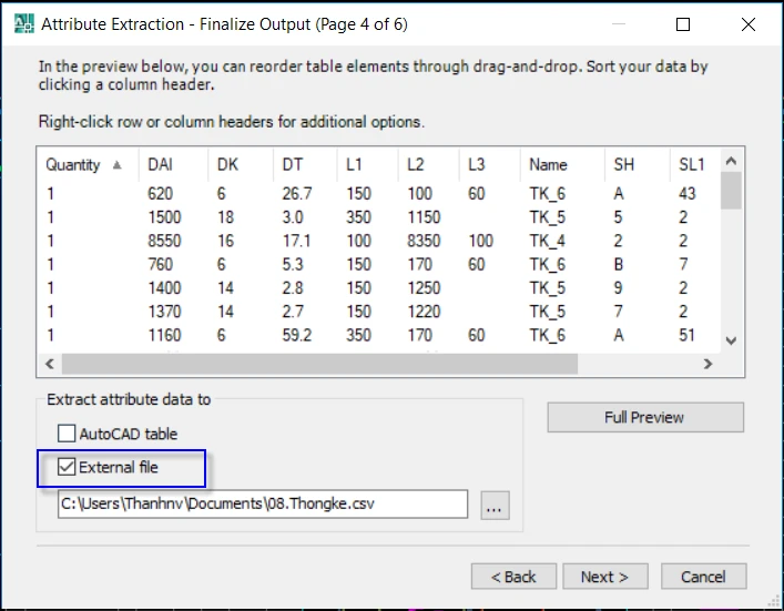 Sửa lỗi xuất bảng CAD sang Excel