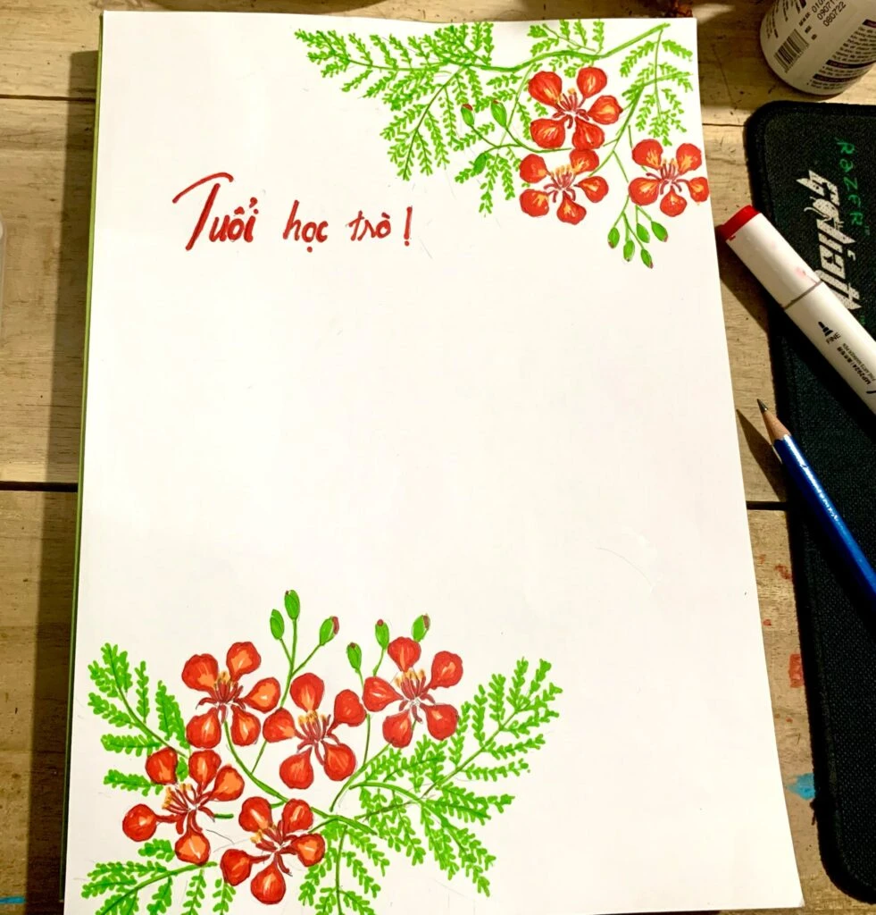 Mẫu trang trí hoa dây leo trên báo tường