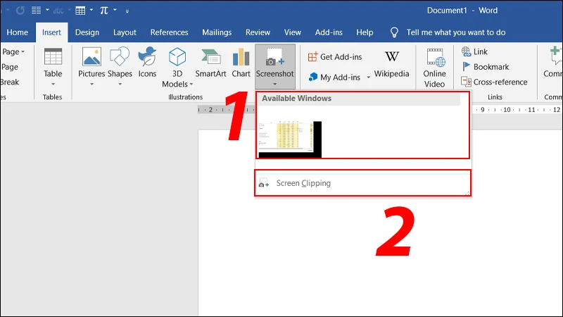 Mở tab Insert trong Word