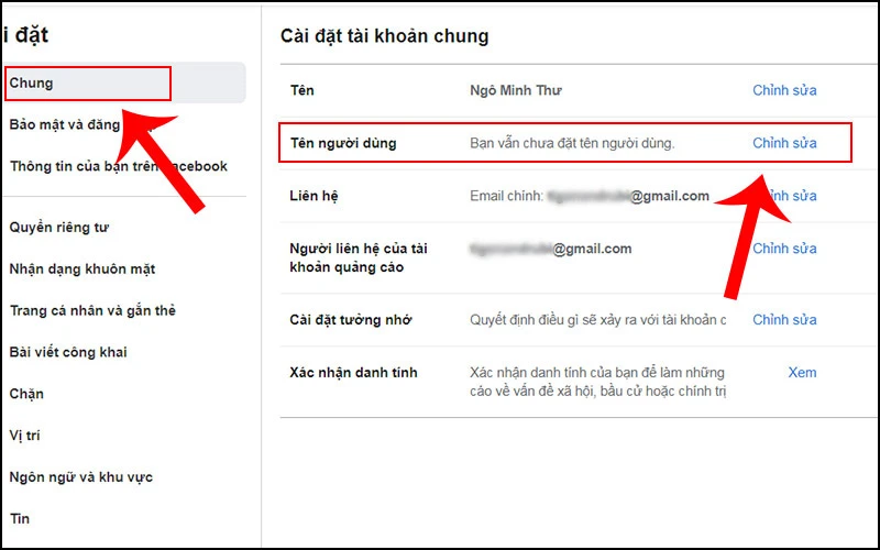 Cài đặt và chỉnh sửa tên người dùng