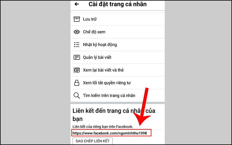 Cách xem link Facebook cá nhân