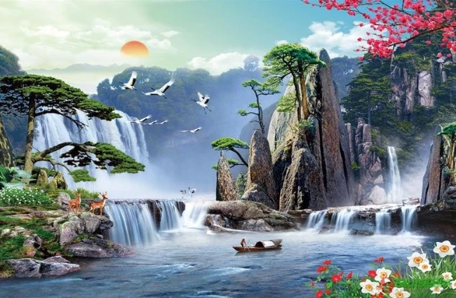 Hình nền thác nước phong thủy
