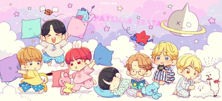 Hình nền chibi BTS với biểu cảm dễ thương