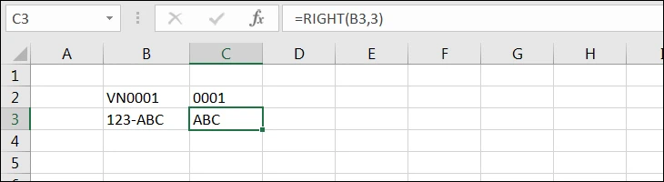 Hàm RIGHT trong Excel