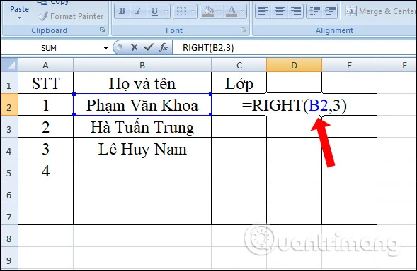Hàm RIGHT trong Excel