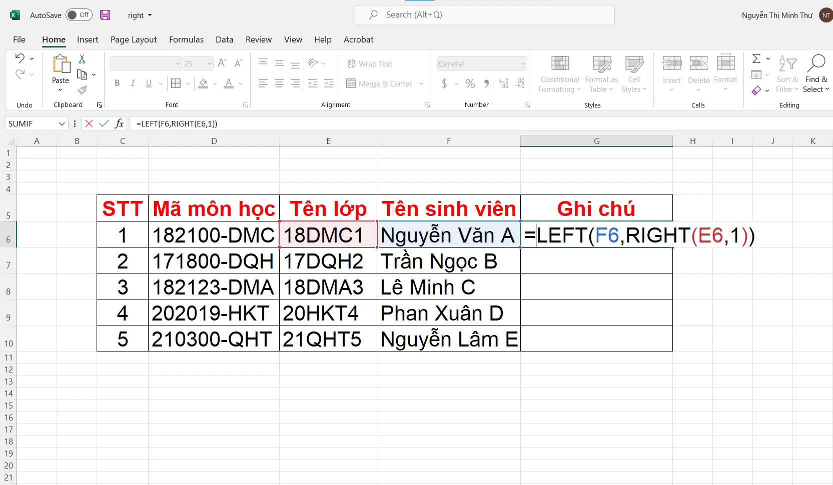 Hàm RIGHT trong Excel