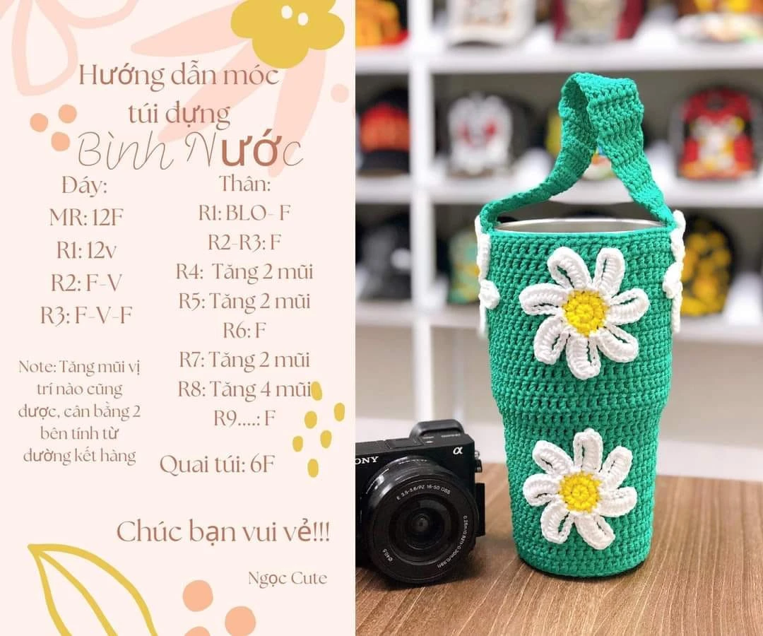 Móc túi đựng bình nước màu xanh