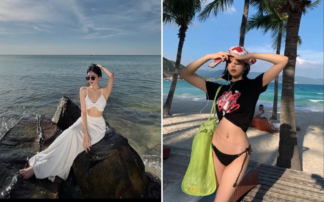 Tạo dáng ngồi trên bãi cát