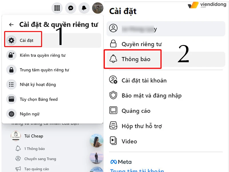 Cài đặt trên ứng dụng Facebook