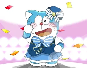 Cute Doraemon wearing blue dress