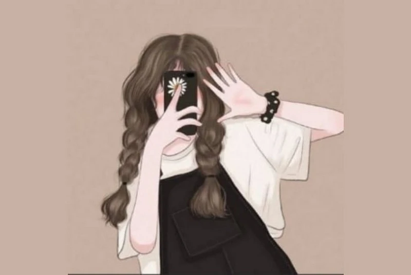 Hình ảnh anime cầm điện thoại che mặt