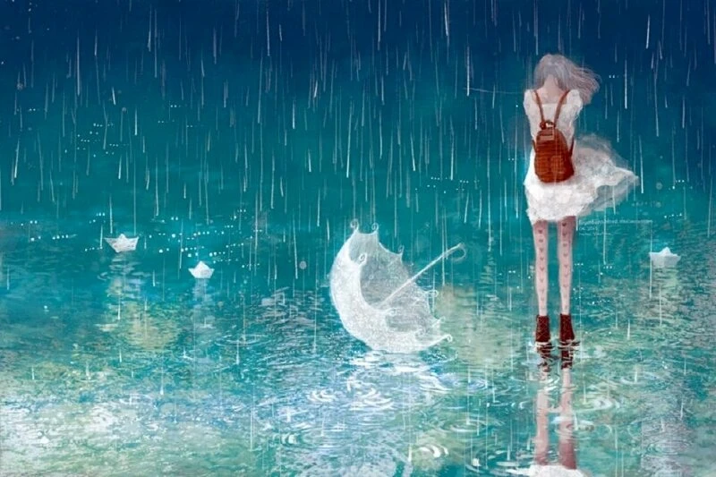 Anime Girl Under Rain