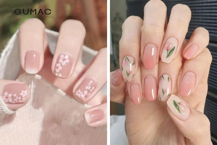 Mẫu nail màu hồng pastel đơn giản