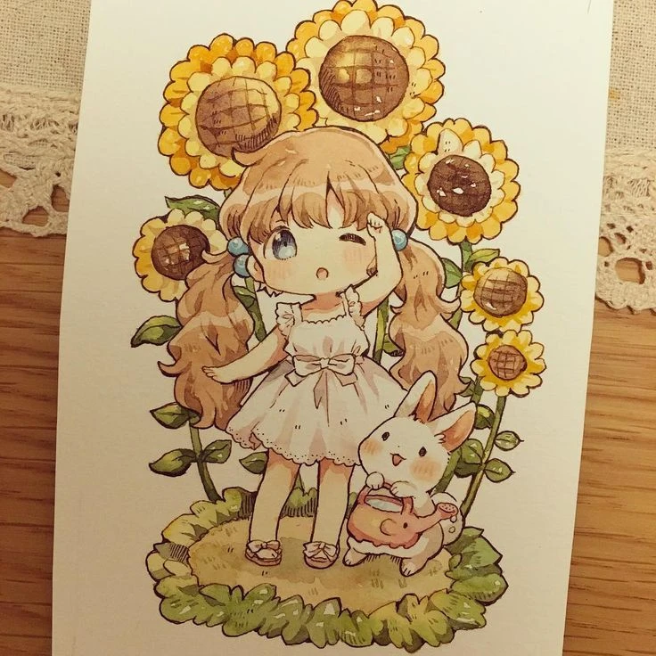 Hoa hướng dương vẽ chibi 2