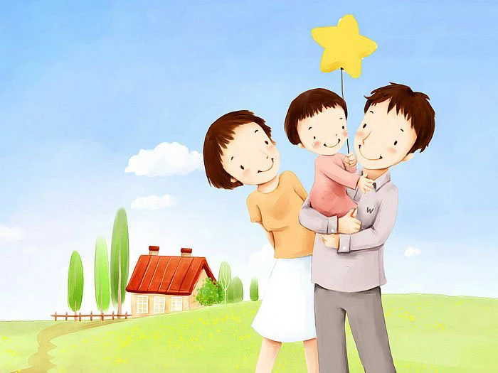 Tranh hoạt hình gia đình ba người