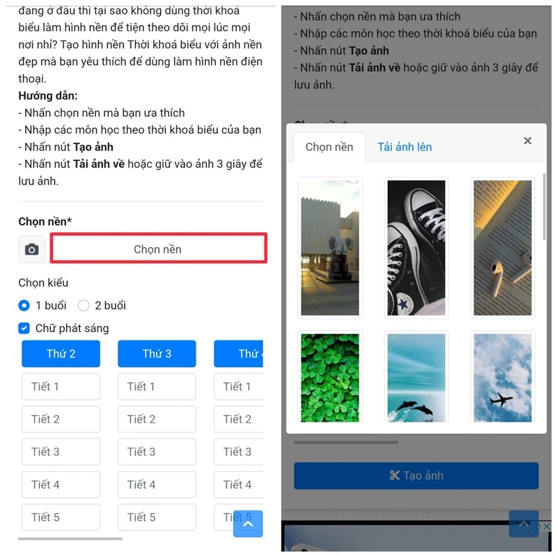 Tạo thiết kế thời khóa biểu online