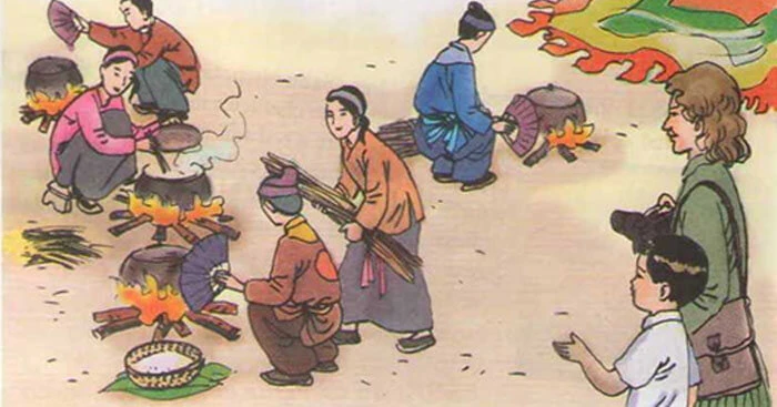Những bức tranh thể hiện hoạt động trong lễ hội thổi cơm
